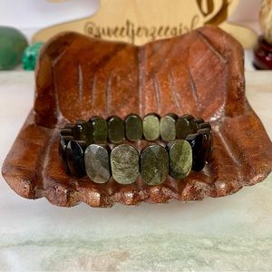 Golden Sheen Obsidian Stone of Protection Faceted Tile Bracelet 17825